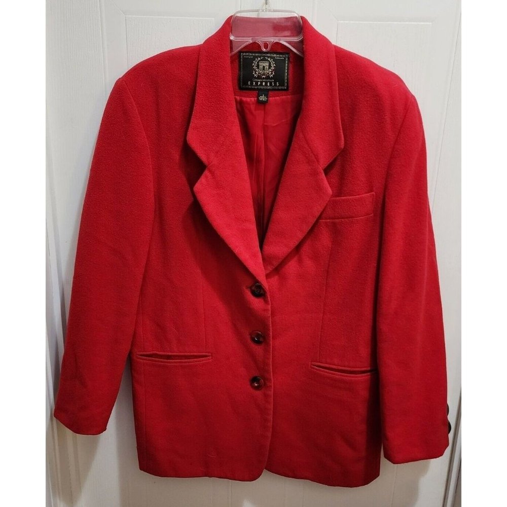 Vintage Express Women's Oversized Blazer Jacket Wool/Cashmere Blend Red Sz Small